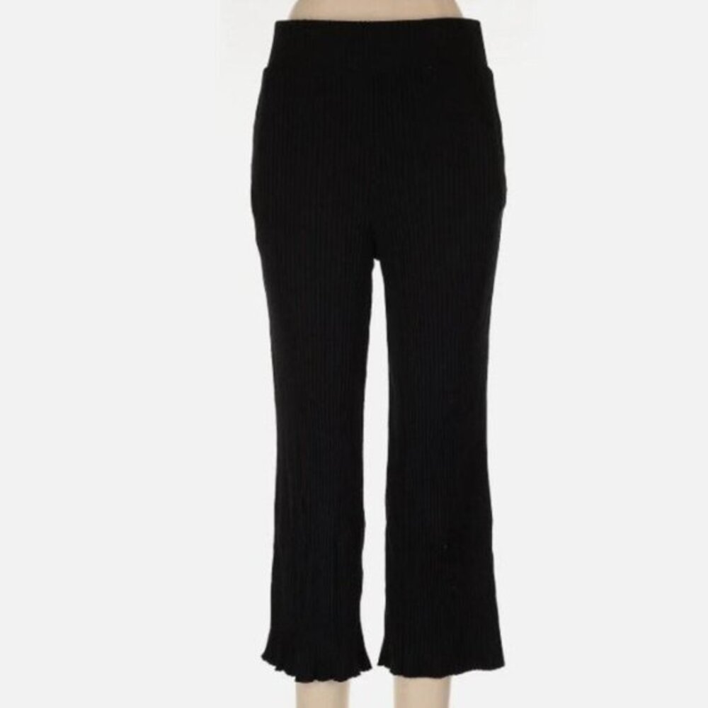 Catherine Catherine Malandrino Ribbed Knit Wide Leg‎ Pants Black S